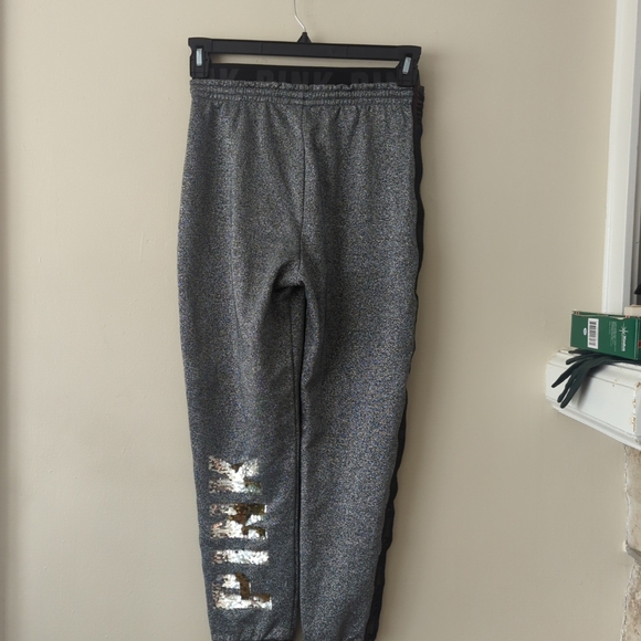 NWOT Victoria secrets glitter jogger pants gray silver shine elastic waist band - Picture 5 of 7